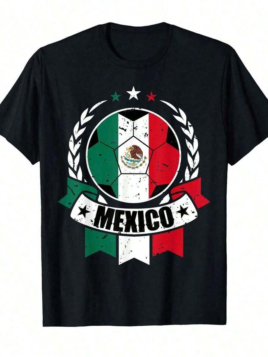 Mexican National Soccer Team Fan Jersey - Sportswear With Mexican Flag Print And National Emblem, Breathable And Comfortable For Games, Training And Everyday Wear (Unisex) Women's T-Shirts - 黑色 - 查看 1