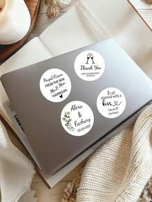 Customized Wedding Thank You Stickers, Waterproof Round Labels Printed With Couple's Names, Date And Eucalyptus Leaf Pattern, Suitable For Wedding Favors, Gift Bags, Boxes And Party Decorations - Multicolor - View 2