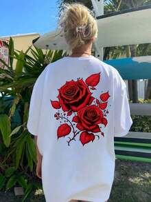Conjunto de diez piezas de camisetas de primavera-verano para mujer, de talla grande, cuello redondo, hombros caídos, cómodas y holgadas, con estampado de gran tamaño -- Camiseta minimalista de algodón de manga corta para el día a día, transpirable y cómoda. - Blanco 3 - Ver 11