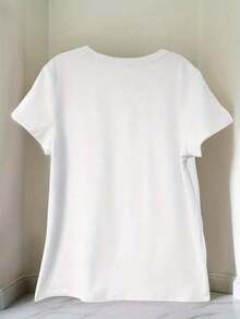 Nuevas llegadas para el verano. [Recomendación de Nueva Llegada] Camiseta con Estampado Festivo de Cumpleaños Setenta y Siete y Patrón de Letras Creativo, Casual para Mujer, Ropa de Vacaciones, Manga Corta, Cuello Redondo, Primavera/Verano, Lavable a Máquina, Ropa Nueva para Mujer, Versátil, Efecto Adelgazante, Blusa Deportiva, Camisa > Hermosa. - Blanco - Ver 3