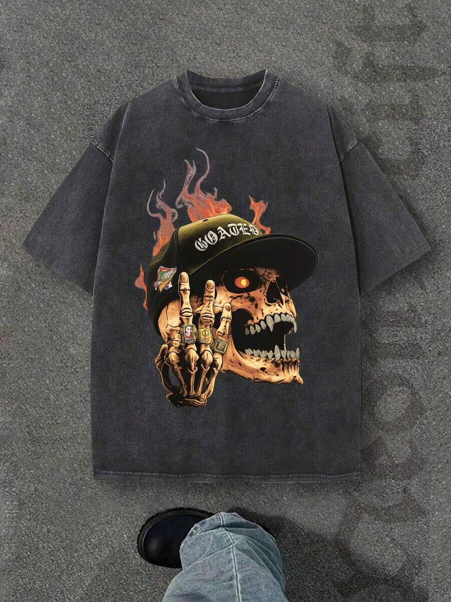 Camiseta casual vintage cómoda y lavada para mujer, camiseta de manga corta con cuello redondo,% algodón lavado y versátil para hombre, adecuada para uso diario y atuendos de, estilo unisex. - Negro - Ver 1