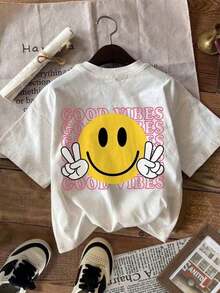 Camiseta de algodón con estampado good vibes casual de moda para mujer - Blanco - Ver 6