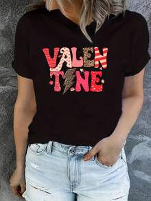 Soft, 100% Cotton Women's T-Shirt With A Vintage-Inspired, Fun Cartoon Print - Casual Short-Sleeved Crew Neck Tee, Ideal As A Valentine's Day Gift. Breathable Cotton T-Shirt That Goes With Everything. - 黑色 - 查看 1