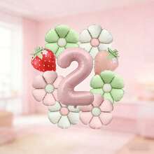 A Strawberry And Flower Birthday Balloon Set Contains Pink Number Foil Balloons, Daisy Foil Balloons And Strawberry-Shaped Foil Balloons. Suitable As Birthday Gifts For Sons And Daughters, As Well As Photo Backdrop Props - View 16