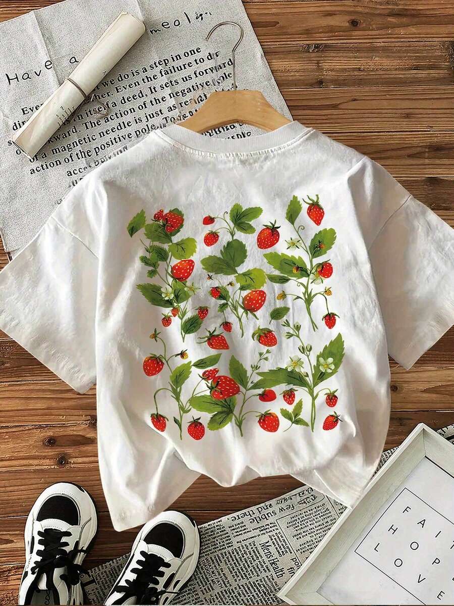 Limited Edition Graphic Print T-Shirt, Short Sleeves, Round Neck, Casual Top For Summer And Spring, Women's Clothing, Lightweight Cotton. - 白色 - 查看 1