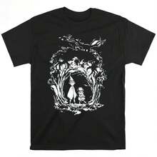 Camiseta unisex de manga corta con estampado retro de jardín y temática de Halloween, transpirable y cómoda. - Negro - Ver 2