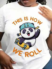 Camiseta Panda Skateboarding This Is How We Roll, Camiseta de Patinaje, Camiseta de Skater, Arte de Panda - Blanco - Ver 6