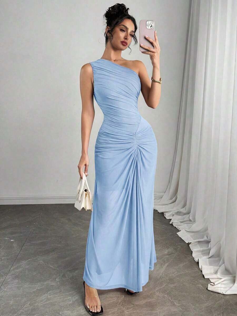 YHHFirerie Vestido nuevo elegante de mujer con falda roja plisada y malla, falda para vacaciones, falda burdeos para playa, fiesta, fiesta de cóctel, concierto, salida informalYHH - Celeste - Ver 1