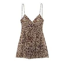 MUJER 2025 Mini vestido de tul para mujer, vestido deslizante con estampado de leopardo, vestidos cortos sexis con espalda descubierta para mujer, vestidos de fiesta drapeados - Vestido de leopardo - Ver 4
