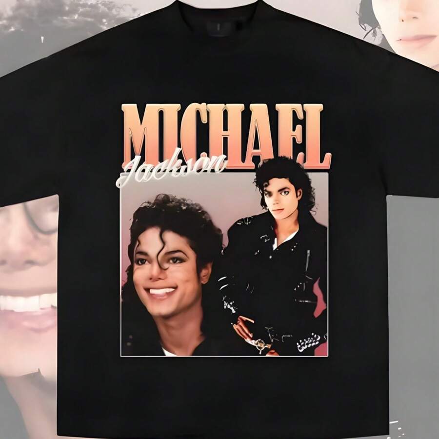 Camiseta Unisex con Estampado de Michaels Jacksons, Diseño Vintage Retro, Manga Corta, Cuello Redondo, Streetwear para Fans de Pop - Negro - Ver 1
