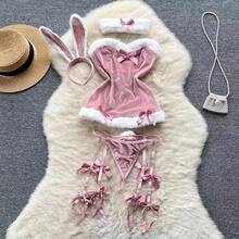 Vestido ajustado de Navidad para mujer, Vestido corto con lentejuelas y tirantes rojos, vestido de noche Sexy ajustado para fiesta y Club, minivestido erótico de conejito para Cosplay - QD126-Rosa - Ver 1