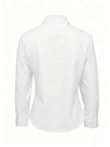 Camisa de manga larga de unicolor para mujer, con diseño de cuello para mostrar un aspecto profesional y capaz, hecha de tela cómoda.Negro primaveral - Blanco - Ver 6