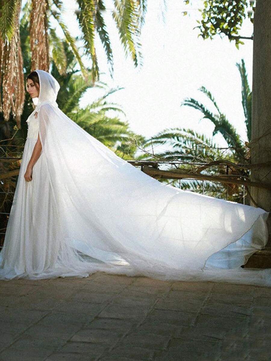 女士雪纺斗篷披肩晚礼服披肩，婚纱头纱，带帽斗篷，成人女巫万圣节角色扮演服装 - 彩色 - 查看 1