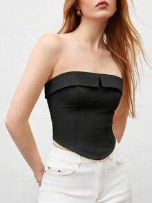 Camiseta de tirantes con detalle de pliegue para mujer, apta para uso urbano y casual de negocios, top básico adecuado para Navidad, Halloween, fiestas y atuendo de invitada a bodas - Negro - Ver 2