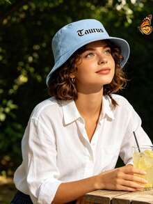 1顶星座印花浅蓝色渔夫帽，个性化休闲帽，多场景适用，适合星座粉丝聚会/日常出行/咖啡馆/女生约会/城市短途旅行 - 淺藍 - 查看 2