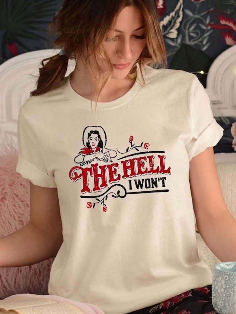 Camiseta "The Hell I Won't", Camiseta SVG "The Hell I Won't", Camiseta de rosas, Camiseta de mujer, Camiseta del infierno, Regalo divertido, Camiseta de John Wayne - Albaricoque - Ver 1
