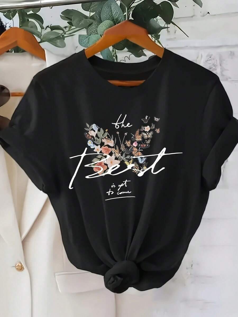 Women's Casual Short Sleeve T-Shirt For Spring And Summer - Hitam - View 1