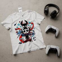 Camiseta de manga corta de algodón puro de 220 g para hombre y mujer, con estampado del videojuego Hollow Knight (T1EE). Tejido grueso, resistente a las arrugas y a la deformación. Estilo sencillo y versátil, ligero y transpirable, ideal para ir al trabajo, viajar, acampar, ir de compras y para el tiempo libre. - Blanco - Ver 1