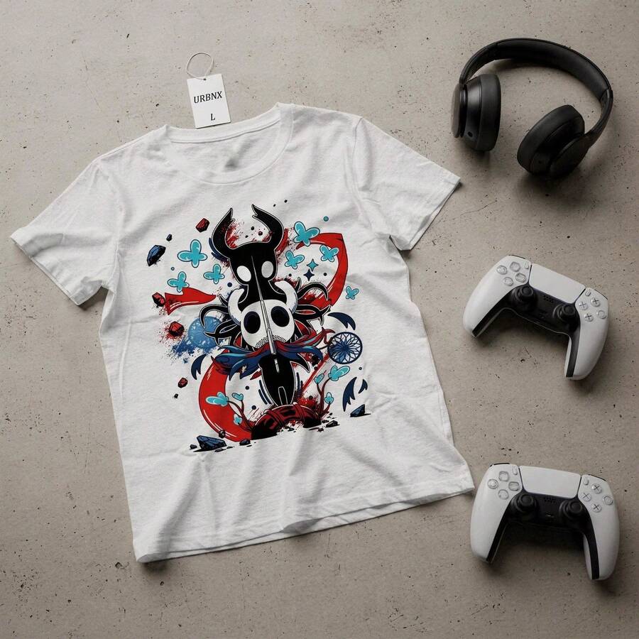 Camiseta de manga corta de algodón puro de 220 g para hombre y mujer, con estampado del videojuego Hollow Knight (T1EE). Tejido grueso, resistente a las arrugas y a la deformación. Estilo sencillo y versátil, ligero y transpirable, ideal para ir al trabajo, viajar, acampar, ir de compras y para el tiempo libre. - Blanco - Ver 1