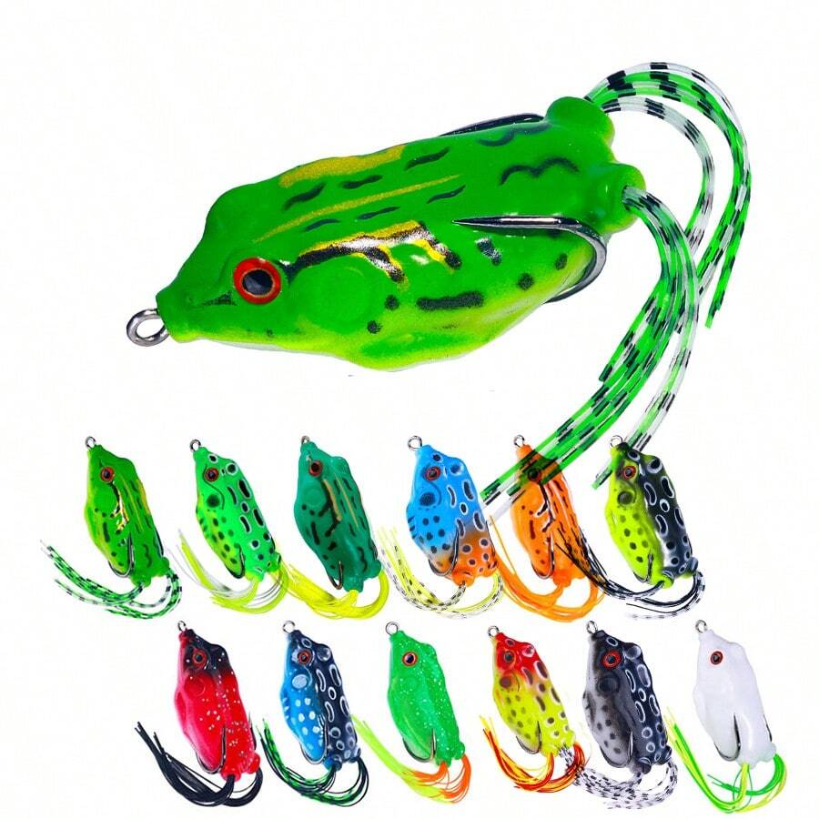 HENGJIA 1 pieza Señuelo de pesca suave con forma de rana de 6.3cm-12.4g, cebo de pesca de plástico con anzuelo, rana flotante con ojos 3D - Multicolor - Ver 1