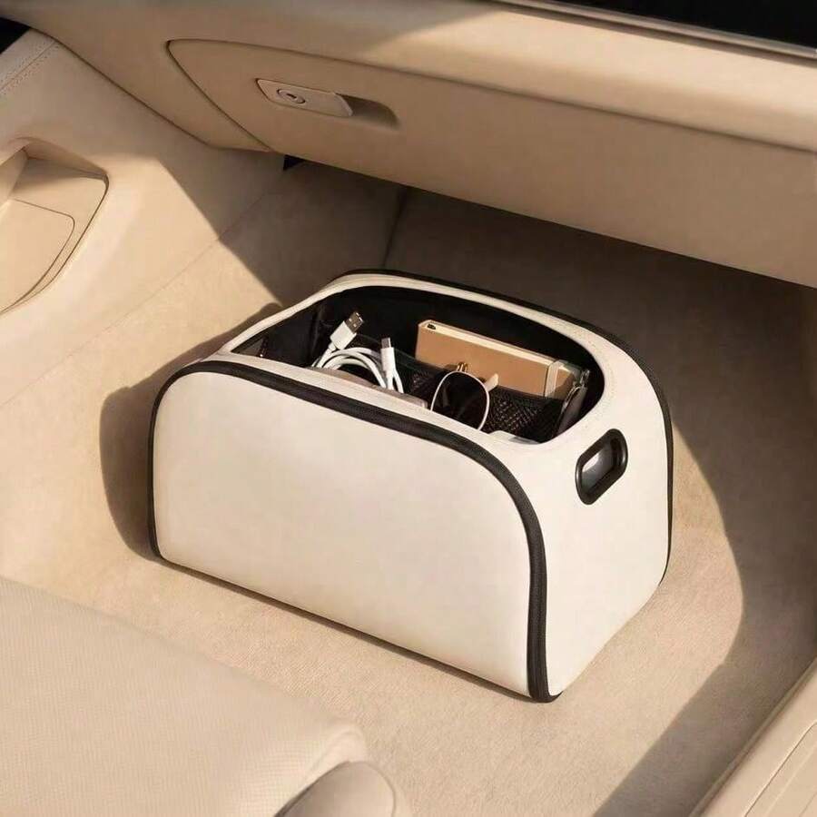 Inspired By Luxurious Leather Texture Car Storage Box, Front Passenger Seat Spacious Opening Storage Cube, High Capacity Luxury Car Interior Storage Box, Multifunctional Car Storage Essential - Multicolor - View 1