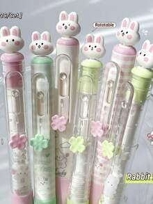 4支装兔子造型0.5毫米速干黑色中性笔，创意中性笔套装，带透明收纳袋，办公用品 - 彩色 - 查看 2