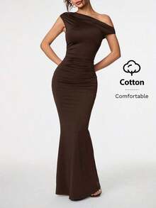 Ropa de verano, atuendos para citas diarias y viajes, atuendos de fiesta, atuendos interiores elegantes para mujeres, atuendos para salir, vestido asimétrico de sirena extra largo con hombros caídos, atuendos de club para mujeres, atuendos de - Café integral 2 - Ver 8