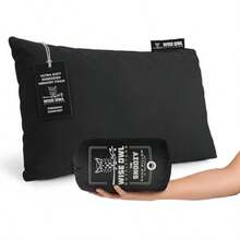 Wise Owl Outfitters Almohada de camping Almohada de viaje de espuma viscoelástica para dormir en avión, senderismo, mochilero y uso al aire libre - Pequeña y portátil para adultos, coche, campamento - Nuevo Negro - Ver 2