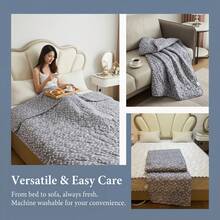 1pc Lightweight Floral Boho Style Ultrasonic Quilted Thin Blanket, Suitable For Summer, Skin-Friendly & Breathable, Versatile Design For Pets, RVs, Travel, Camping, Sofa, Office Chair, Bedroom, Easy Care Machine Washable, Great Summer Gift - Small Floral Print - Gray - View 5