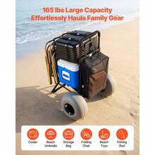 Beach Dolly With Big Wheels For Sand, 18 X 15 Cargo Deck, Folding Sand Cart With 12 Balloon Wheels, 165 Lbs Loading Capacity 34 To 45 Adjustable Height, Heavy Duty Cart For Beach Camping - Default - View 6