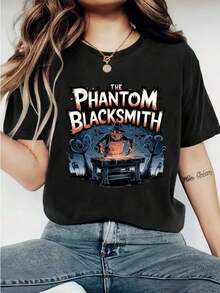 1 Pieza Blusa Casual De Mujer Con Estampado De Halloween De 180g, De Cuello En V Y Manga Corta, Transpirable Y Cómoda, Adecuadarrimera, Verano Y Otoño, Es La Mejor Opción Para Regalo De V_14 Round Neck Printed Short Sleeve Casual Everyday T-Shirt, They Are Excellent Gifts For Friends And Family,100% Cotton T-Shirts Feature, A Youthful And Fashionable Design Blusas Para Mujer Camisa - Negro - Ver 6