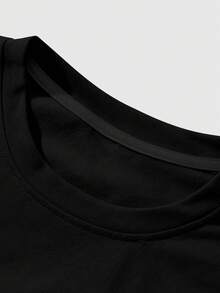 Dark Street Vintage Heart Faux Embroidery Print Short Sleeve T-Shirt, Summer Niche Y2K Style Loose Fit Versatile Cropped Half Sleeve Top - Black - View 5