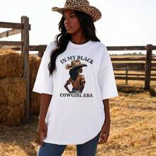 ropa de mujer Camiseta de vaquera, Camiseta de vaquera afroamericana, Ropa de estilo western, Sombrero de vaquero con estampado de leopardo, Rodeo, Camisetas gráficas de gran tamaño "In My Cowgirl Era", Adecuado para hombres, mujeres, familiares y amigos, Camisetas gráficas estampadas de gran tamaño 100% algodón para mujer, Camiseta casual de manga corta con cuello redondo, 1 pieza, Camisa de moda, Regalo de Halloween, Regalo de Navidad, camisas de mujer - Blanco - Ver 1