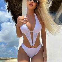 New And Sexy Solid Color Two-Piece Swimsuit With Hollow Design. - Hot Pink - View 5