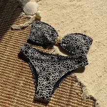 Nuevo bikini de dos piezas sin tirantes, sexy, de tela especial bordada. - Verde - Ver 7