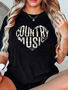 Camiseta NUEVA para Festival de Música Country 2026, Camisetas 100% Algodón con Diseño 'I Love Country', Idea de Regalo para Amantes de la Música Country, Camiseta Transpirable y de Ajuste Cómodo para Mujer, Top de Manga Corta con Cuello Redondo para Todas las Temporadas, Camisetas Gráficas para Mujer, Blusas Bonitas de Mujer - Estilo - Ver 7