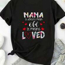 Vintage, 1 pieza, Camiseta Oversized para Mujer - Estampado "It Doesn't Mean Old It Means Loved", Nana, Tela Suave y Transpirable, Ligeramente Elástica, Camiseta Casual de Verano, Colección Primavera/Verano, Camiseta Gráfica - Negro - Ver 7