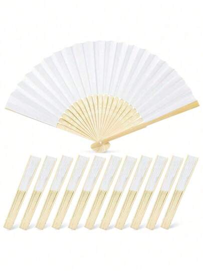 1pc Classic White Bamboo Folding Hand Fan, Elegant Paper Fan With Carved Handle, Portable Hand-Held Fan, Suitable For Weddings, Parties, Festivals, Summer Home Decor, Living Room And Bedroom Decor, Exquisite Gift. (Due To The Paper Material Of The Fan Face, It Cannot Be Wet. If You Have Any Concerns, Please Do Not Place An Order. Thank You For Your Cooperation.)
