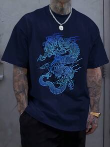 Camiseta Casual de Cuello Redondo para Hombres Talla Grande, Capa Base Versátil de Verano, TALLA PLUS - Color azul marino - Ver 1