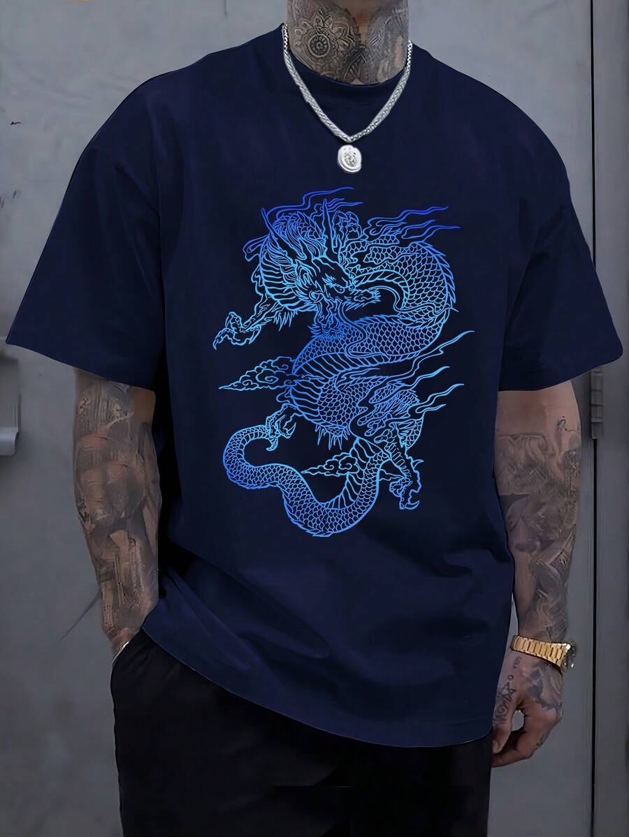 Camiseta Casual de Cuello Redondo para Hombres Talla Grande, Capa Base Versátil de Verano, TALLA PLUS - Color azul marino - Ver 1