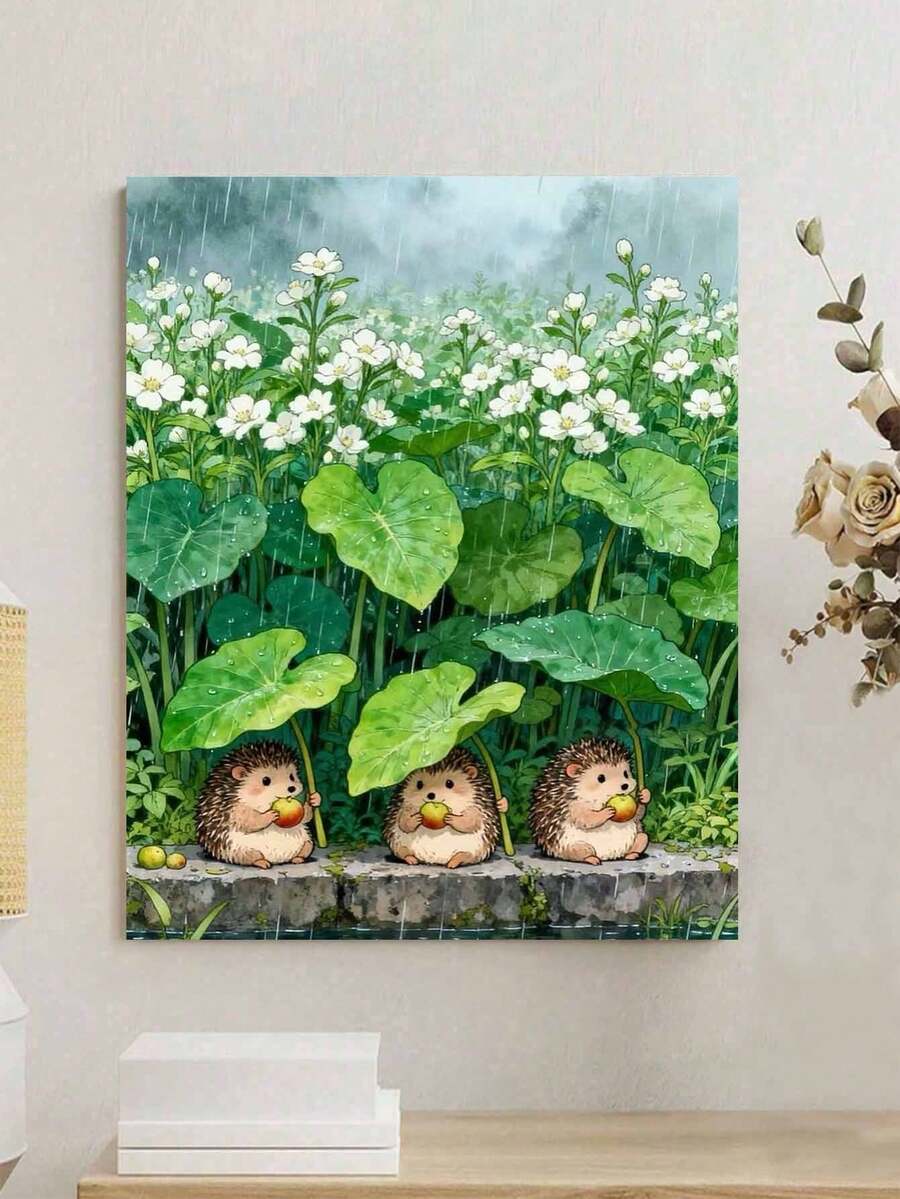 40x50cm/16x20in 可愛刺蝟雨中 DIY 數位油畫手工藝 成人居家裝飾 節日禮物 - 40*50厘米 - 查看 1