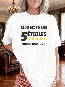 Camiseta Gráfica para Mujer "Director de 5 Estrellas: Gracias por Todo, Super Director" - Camiseta Casual de Corte Holgado con Logotipo Aplicado, Diseño de 5 Estrellas y Texto de Director, Lavable a Máquina, Top para Todas las Temporadas para Lograr Éxitos Profesionales (Chino e Inglés)blusas para mujer>ropa - Blanco - Ver 6