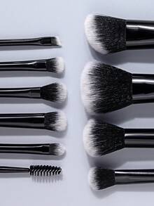 12PCS Black Makeup Brush Set With Powder Puff&Eyebrow Razor,Foundation, Eyeshadow & Blush,All-In-One Kit,Makeup Tools - Black - View 6