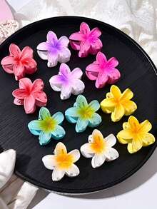 12pcs Spring Summer Cute Hair Clips Set,Ombre Color Puffy Non-Slip Hair Claws With Flower Design,Suitable For Women Attending - Multicolor - View 3