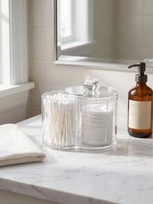 Cotton Pad And Cotton Swab Storage Box, Double-Compartment Desktop Organizer, A Must-Have For Home Skincare Organization, Perfect For Bathroom And Vanity Use. - Multicolor - View 3