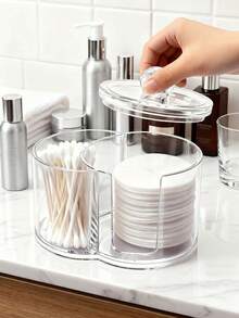 Cotton Pad And Cotton Swab Storage Box, Double-Compartment Desktop Organizer, A Must-Have For Home Skincare Organization, Perfect For Bathroom And Vanity Use. - Multicolor - View 1