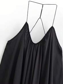 Summer Solid Color Lace Trim Cami Dress - Black - View 3