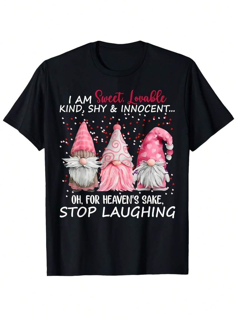 Summer Gnome I'm Sweet, Lovable, Kind, Shy And Innocent T-Shirt - Casual Short Sleeve Crew Neck T-Shirt, Comfortable Fabric, Street Style, Available In Various Sizes To Fit Most Body Types, Ideal For Holidays, Loose And Comfortable. - Back - View 1