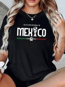 Orgullo nacional con copa del mundo representando la pasión del fútbol mexicano unido por los colores verde blanco y rojo en una poderosa expresión de identidad y energía camiseta de mujer casual moderna cómoda para fanáticas deportivas - Negro - Ver 6