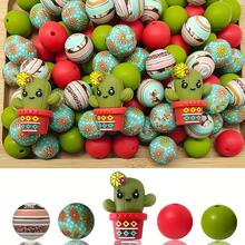 25/44/46pcs 3D Cactus Shaped Silicone Bead Set, Plant Silicone Beads, Loose Bead Set, 15mm Silicone Round Beads, Floral Print Beads, Colorful Round Beads, Suitable For Jewelry Making, Earrings, Necklaces, Bag Chains, Beaded Pens, Phone Straps, Makeup Brushes, DIY Spring And Summer Beading - Cactus Plant Series - View 18